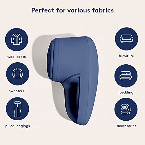 Nori Trim Rechargeable High-Power Fabric Shaver and Lint Remover with Large Shaving Area to Remove Fuzz and Pill on Clothes, Sweater, Furniture, Navy