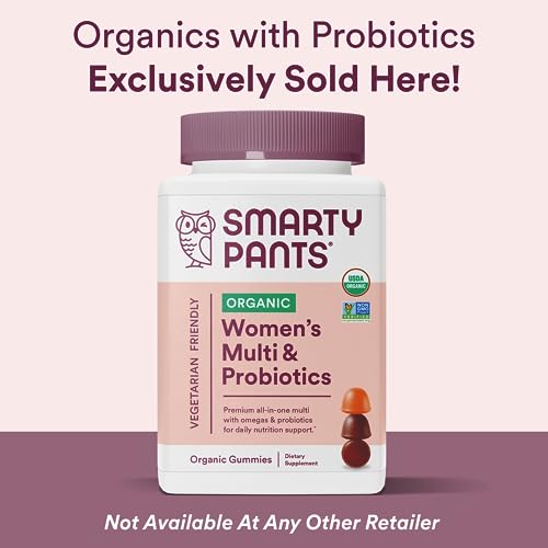 SmartyPants Organic Womens Multivitamin, Daily Gummy Vitamins: Biotin, Probiotics, Vitamin C, D3, B12, Omega 3, & Zinc for Immune Support, Energy, & Hair Skin & Nails, 120 Gummies, 30 Day Supply