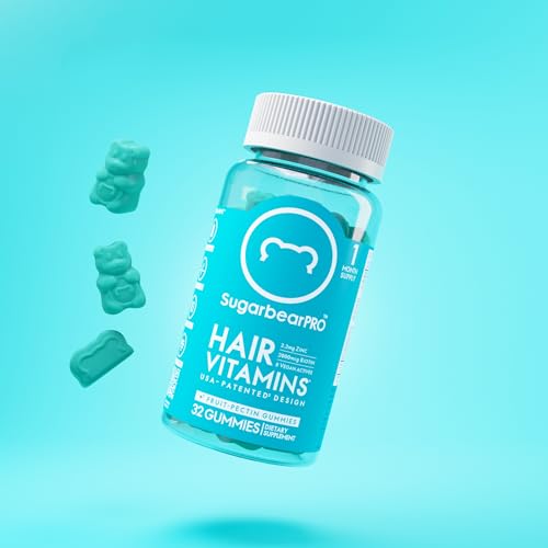 Sugarbear Hair Vitamins - Biotin, Zinc, Iodine, Vitamin C, E, Folic Acid, Inositol - Vegan Gummies for Hair and Nails, Supplement for Women & Men (1 Month Supply)