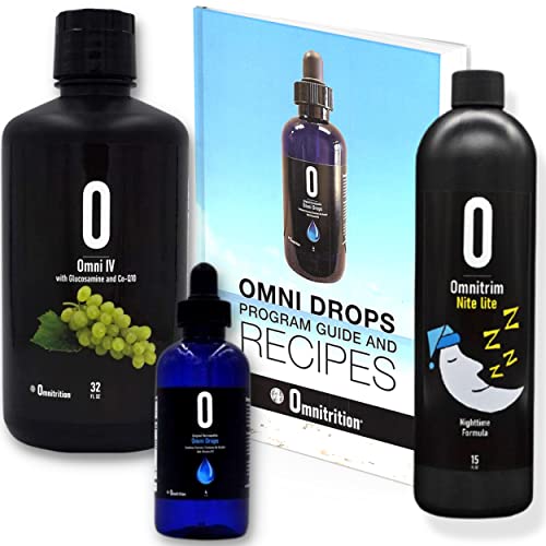 Omni Drop Program Bundle of 3 Products - the "Get Started Package" Includes Omni Drops Diet Drops with Vitamin B12 - 4 Ounce Bottle with Program Guide, Omni IV with Glucosamine, OmniTrim Nite Lite