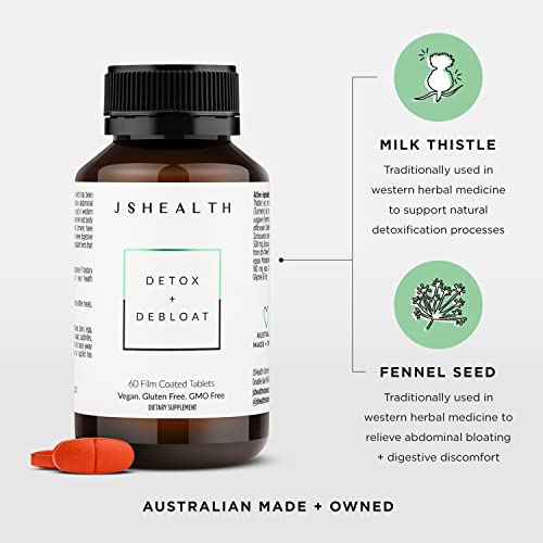 JSHealth Vitamins Detox and Debloat Liver Health Formula | Liver Detox Pills | Debloating Formula with Milk Thistle, Turmeric, Fennel | Liver Cleanse Supplement (60 Capsules)