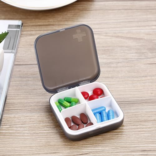 Lurrose 2 Pcs Travel Pill Organizer 4 Compartment Portable Pill Case Pill Box Medicine Vitamin Holder Container for Vitamin Fish Oil Capsule