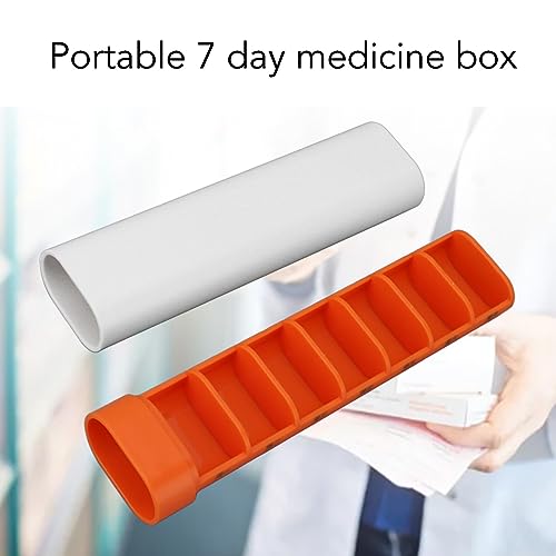 Pill Organizer 7 Day, Daily Pill Box Weekly Travel Pill Case Portable Mini 7 Grids Medicine Organizer Container Box for Supplements Vitamins (White and Orange)