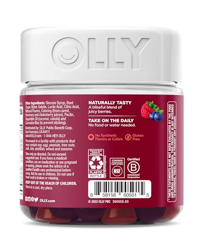 OLLY Women's Multivitamin Gummy, Overall Health and Immune Support, Vitamins A, D, C, E, Biotin, Folic Acid, Adult Chewable Vitamin, Berry, 45 Day Supply - 90 Count (Pack of 1)