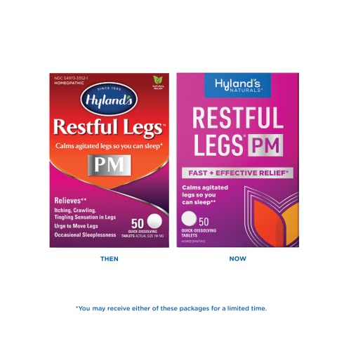 Hyland's Naturals Restful Legs PM Tablets, Nighttime Formula, Natural Itching, Crawling, Tingling & Leg Jerk Relief So You Can Sleep, Quick Dissolving Tablets, 50 Count