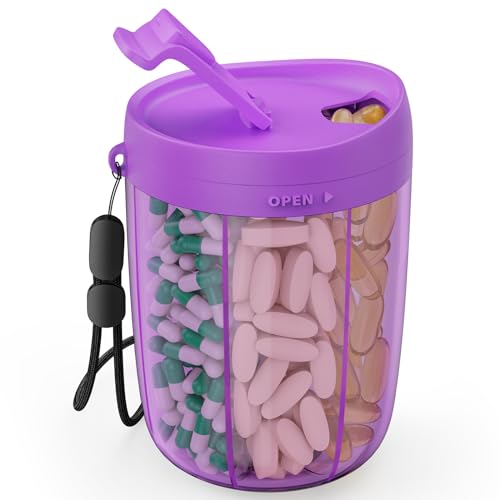 PULIV Large Supplement Organizer Bottle, Holds Plenty of Vitamins in 1 Monthly Pill Organizer Dispenser with Anti-Mixing & Wide Openings Design, Easy to Retrieve Meds, Includes 20 Pcs Labels, Purple