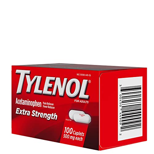 Tylenol Extra Strength Pain Reliever and Fever Reducer Caplets, 500 mg Acetaminophen Pain Relief Pills for Headache, Backache, Toothache & Minor Arthritis Pain Relief; 100 ct.; Pack of 1