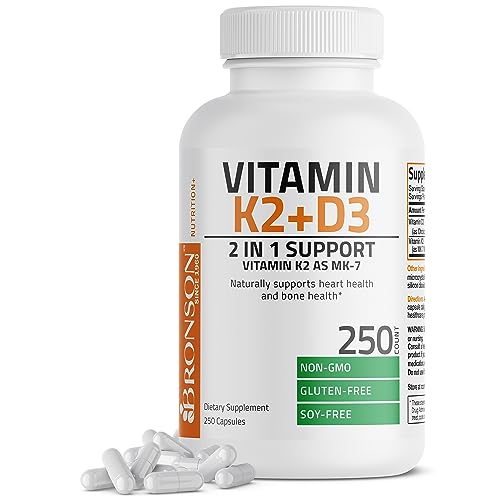 Vitamin K2 (MK7) with D3 Supplement Bone and Heart Health Non-GMO Formula 5000 IU Vitamin D3 & 90 mcg Vitamin K2 MK-7 Easy to Swallow Vitamin D & K Complex, 250 Capsules