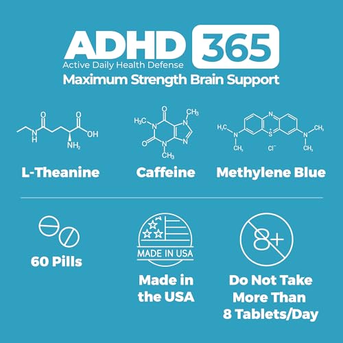 Best 365 Labs Maximum Strength Brain Support - Methylene Blue, Caffeine, and L-Theanine - Improve Focus and Memory - Unlock Your Brain’s Potential - 60 Tablets