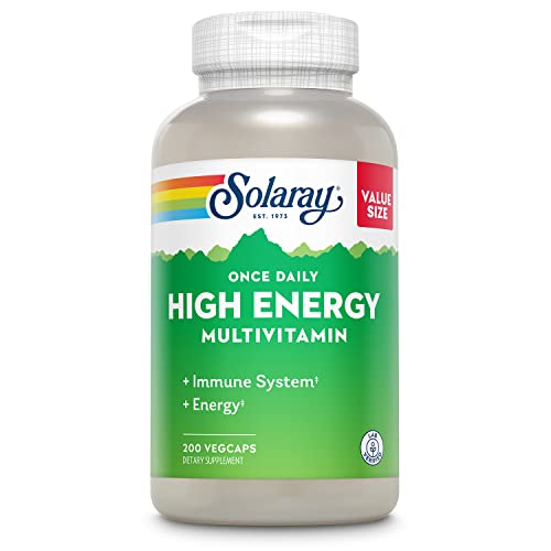 SOLARAY Once Daily High Energy Multivitamin, Immune System and Energy Support, Whole Food and Herb Base Ingredients, Men’s and Women’s Multi Vitamin, 200 Servings, 200 VegCaps