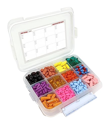 12 Compartment Large Pill Case with Airtight Seal - Silicone Gasket Waterproof Med Box with Medication Map (12 Compartment, 1 Pack)