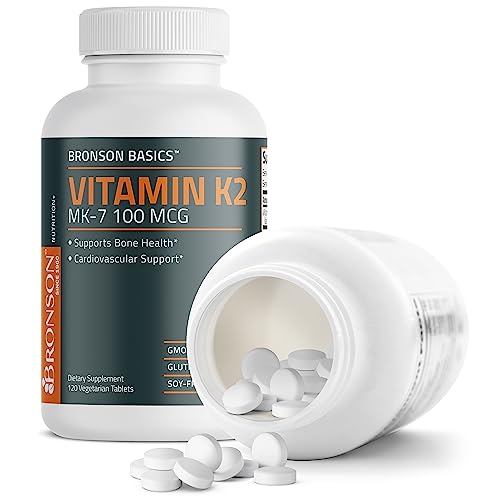 Bronson Vitamin K2 MK-7 100 MCG, K2 as MK7 Menaquinone, Bone Support Non-GMO, 120 Tablets