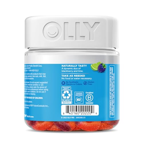 OLLY Pre-Game Energize Workout Gummy Rings, S7 Plant-Based Blend, B Vitamins, Berry Lime Flavor - 25 Count