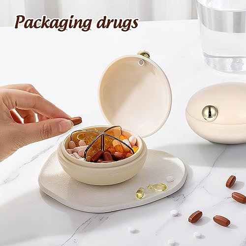 iplusmile Pill Travel Case 4 Times a Day Pill Organizer Vitamin Planner Daily Pill Boxes Pill Containers Portable Pill Case Beige