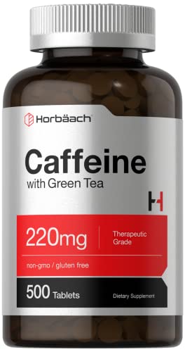 Caffeine Pills 200mg with Green Tea | 500 Tablets | Vegetarian, Non-GMO & Gluten Free | by Horbaach