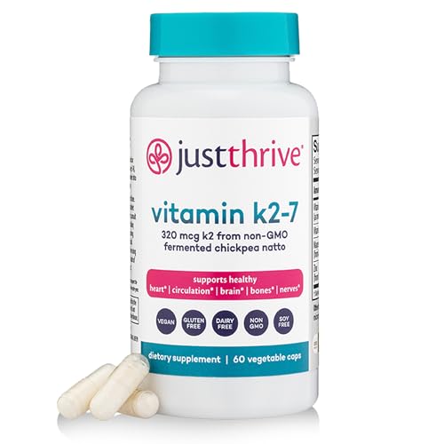 Just Thrive Vitamin K2-7 - Bone, Brain, and Heart Health K2 Vitamin Supplement, 60 Capsules