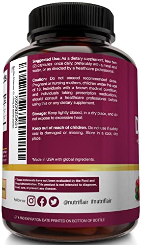 NutriFlair D-Mannose 1200mg, 120 Capsules - with Cranberry and Dandelion Extract - Natural Urinary Tract Health UTI Support - Best D Mannose Powder - Flush Impurities, Detox Body, for Women and Men