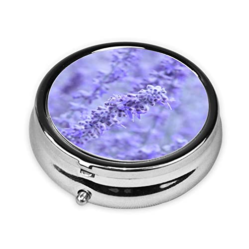 Lavender Colored Flowers Printed Pill Box with 3 Compartments Pill Case Medicine Pill Organizer Travel Pillbox Purse Pocket for Vitamins Fish Oil Supplements