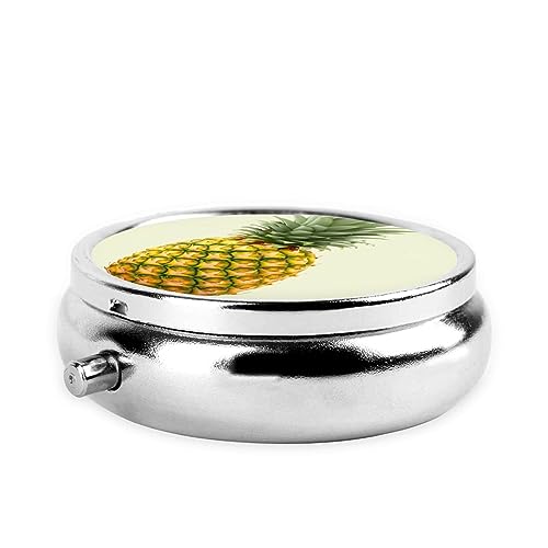 Round Pill Box Fresh Pineapple Cute Small Pill Case 3 Compartment Pillbox for Purse Pocket Portable Pill Container Holder to Hold Vitamins Medication Fish Oil and Supplements