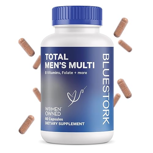 Blue Stork Total Mens Multi, Multivitamin for Men with Organic Health Blend, Vitamin C, D, B12 and Folic Acid to Help Support Energy, Focus and Immune Support - 60 Capsules