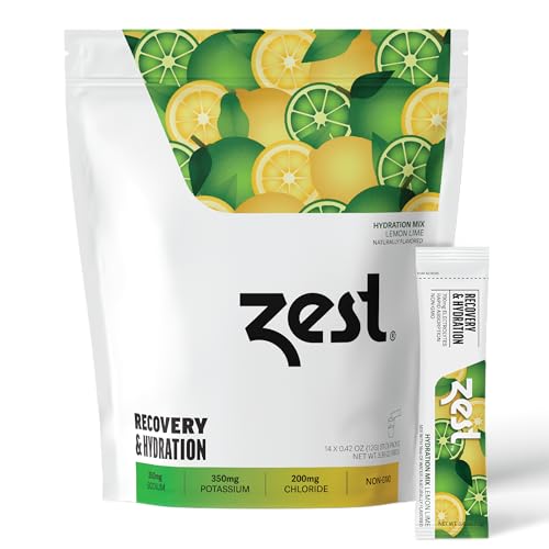 Zest Hydration Electrolyte Powder - Lemon Lime - Mix w/Water - 14 Travel Packets - Low Sugar Supplement - Recovery & Dehydration Drink - IV Pillars of Liquid Rehydration incl Salt & Potassium