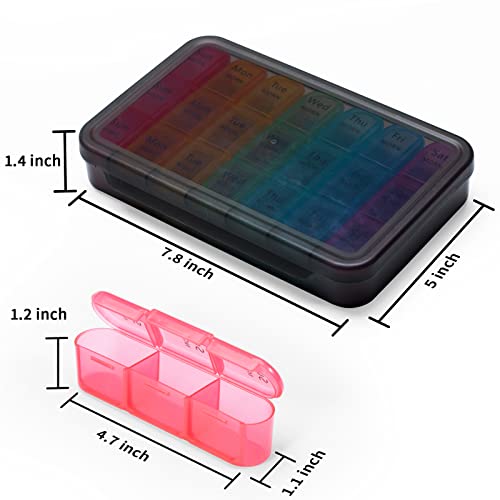 Windtrace Pill Organizer 3 Times a Day, Weekly Pill Organizer 3 Times a Day，Large Pill Box 7 Day,Pill Case with Moisture-Proof Design,Medication Organizer to Hold Vitamins,Supplements,Fish Oil