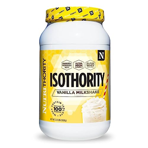 Isothority Whey Protein Isolate, Vanilla Milkshake, 2 lb - Ultra Absorbable Branched Chain Amino Acids (BCAA) Powder with 25g Protein Per Serving, Low Carb - Build Muscle & Accelerate Recovery