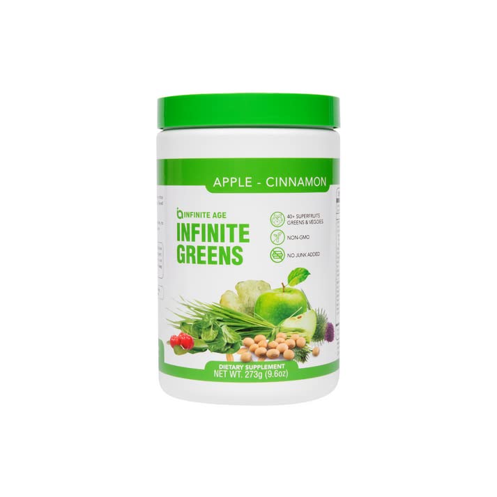 INFINITE AGE Infinite Greens - Gut Health Superfood Drink - Aids Digestion & Eases Bloating Prebiotics, Probiotics, Enzymes & Essential Vitamins Supplement - Apple Cinnamon Flavor