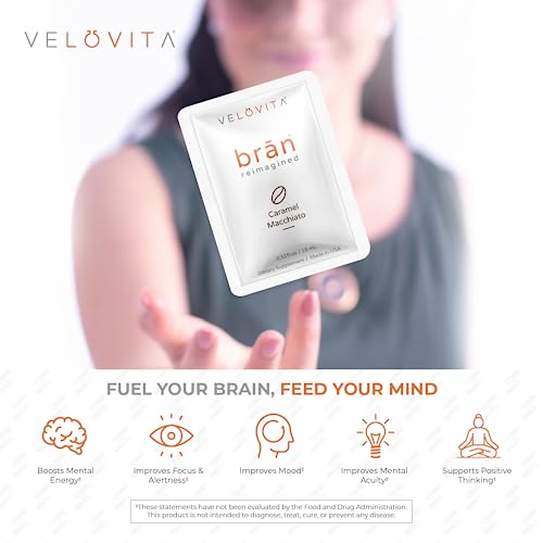 VELOVITA brān® Reimagined Caramel Macchiato Flavor Nootropic - Boost Energy and Increase Focus & Alertness with Vitamins - Non GMO, Gluten Free, Vegan, Keto-Friendly and Dairy Free - 25 Servings