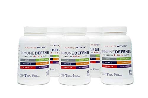 Powerful 6-in-1 ImmuneDefense Supplement with Zinc, Vitamin C, Elderberry, Vitamin D, Echinacea, & Garlic, 60 Count