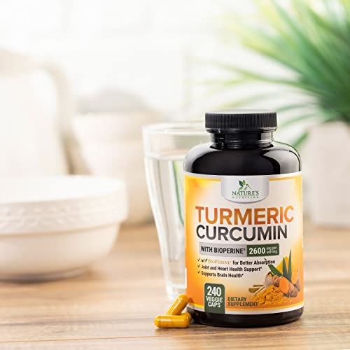 Turmeric Curcumin with BioPerine 95% Standardized Curcuminoids 2600mg - Black Pepper for Max Absorption, Natural Joint Support, Nature's Tumeric Extract, Herbal Supplement, Non-GMO - 240 Capsules