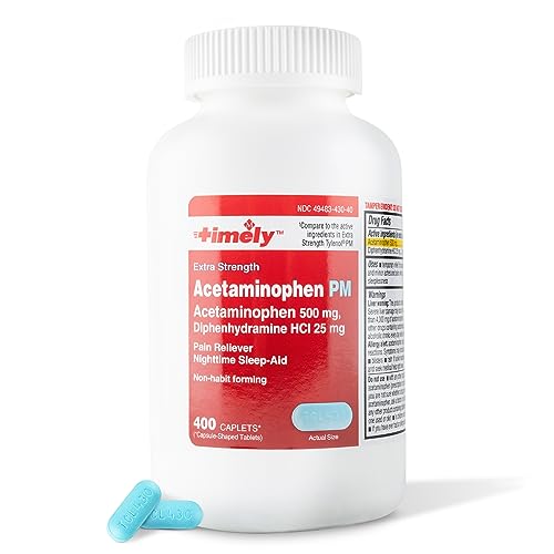 TIME-CAP LABS, INC. Timely Acetaminophen PM - Extra Strength PM - 400 Count - Pain Reliever Nighttime Sleep-Aid with National Brand Equivalency - Pain Relief PM for a Good Night Sleep - Made in USA