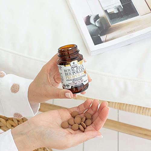 BEE & YOU Royal Jelly Bee Pollen Propolis Dietary Supplement, Carob, Count of 60 Tablets