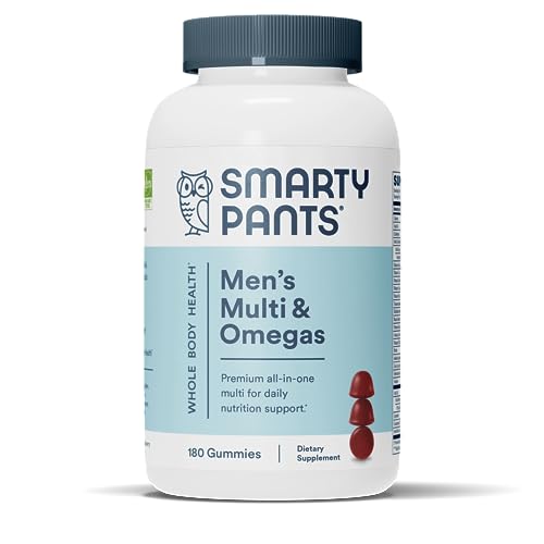 SmartyPants Men's Formula, Daily Multivitamin for Men: Vitamins C, D3, Zinc, Omega 3, CoQ10, & B12 for Immune Support, Energy, Prostate & Heart Health, Fruit Flavor, 180 Gummies (30 Day Supply)