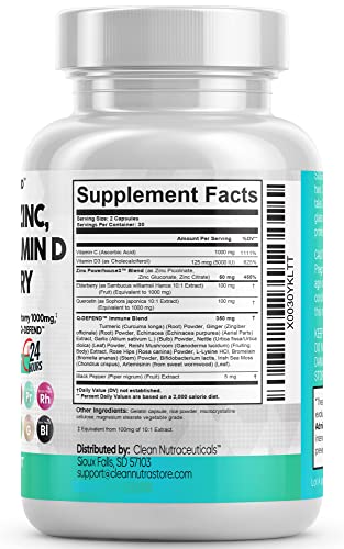 Quercetin 1000mg Zinc 50mg Vitamin C 1000mg Vitamin D 5000 IU Bromelain Elderberry - Lung Immune Defense Support Supplement Adults with Artemisinin, Sea Moss, Echinacea, Garlic Immunity Allergy Relief