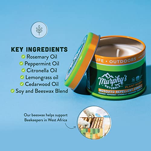 Murphy's Naturals Mosquito Repellent Candle | DEET Free | Made with Plant Based Essential Oils and a Soy/Beeswax Blend | 30 Hour Burn Time | 9oz | 2 Pack