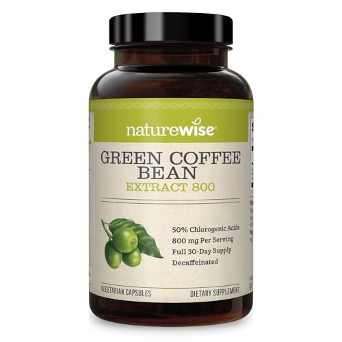 NatureWise Green Coffee Bean 800mg Max Potency Extract 50% Chlorogenic Acids, Raw Green Coffee Antioxidant Support Supplement & Support Healthy Weight Maintenance goals, Non-GMO, (60 Count)