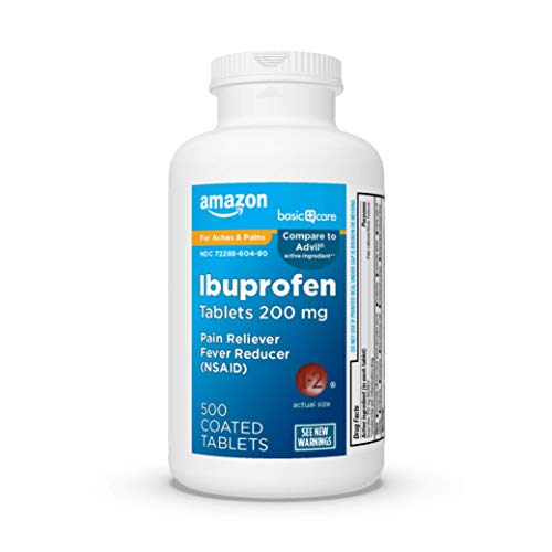 Amazon Basic Care Ibuprofen Tablets 200 mg, Pain Reliever/Fever Reducer, Body Aches, Headache, Arthritis Pain Relief and More, 500 Count