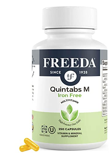 FREEDA Multivitamin – Quintabs-M Iron Free – Kosher Multi Vitamins Supplements for Women Health - Men’s Vitamins for Men Health - Multivitamins for Men & Women Adult Vitamins Multivitamin (250)