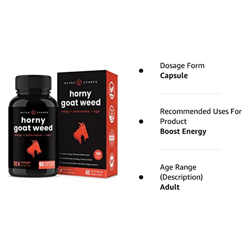 Horny Goat Weed for Men & Women | 1000mg Epimedium Energy Supplement | 10X Strength Icariin | Ginseng, Tribulus & Maca Pills for Women & Men | Enhanced Absorption with Black Pepper | 60 Vegan Capsules