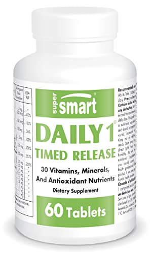 Supersmart - Daily 1® Timed Release - Multivitamin Supplement for Women & Men - with BioPQQ®, Vitamin A, B, C, D & E, Biotin, Quercetin & Fisetin | Made in USA | Non-GMO & Gluten Free - 60 Tablets