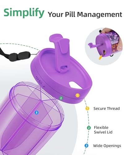 PULIV Large Supplement Organizer Bottle, Holds Plenty of Vitamins in 1 Monthly Pill Organizer Dispenser with Anti-Mixing & Wide Openings Design, Easy to Retrieve Meds, Includes 20 Pcs Labels, Purple