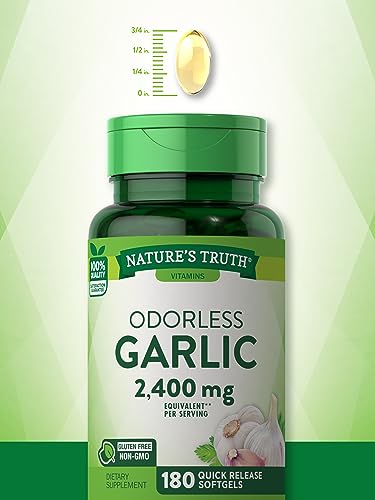 Nature's Truth Odorless Garlic Softgels | 2400mg | 180 Count | Non-GMO & Gluten Free Supplement