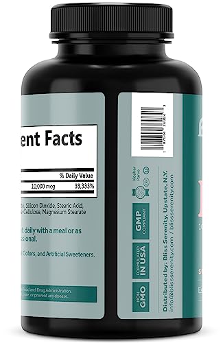 Bliss Serenity Biotin 10000mcg - Max Strength Biotin Supplement - Hair Skin and Nails Vitamins for Women & Men, Hair Growth Vitamins & Energy Production, Kosher, Non-GMO, 360 Mini Tablets