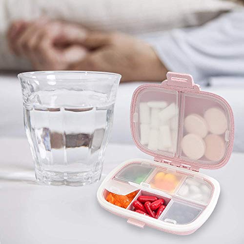 Travel Pill Organizer, Portable 8 Compartments Small Pill Case Daily Pill Box to Hold Vitamins, Cod Liver Oil, Medicine for Pocket Purse (Pink)