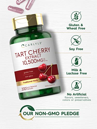 Carlyle Tart Cherry Capsules | 10,500mg | 200 Pills | Max Potency | Non-GMO, Gluten Free | Tart Cherry Juice Extract