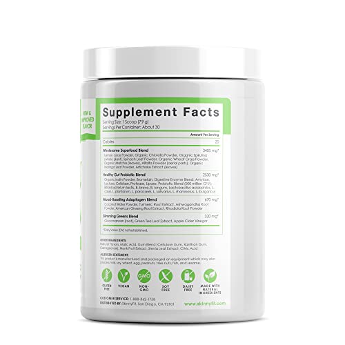 SkinnyFit Skinny Greens, Green Juice Superfood Powder, Green Apple Flavor, Natural Energy & Focus, Spirulina, Chlorella, 30 Servings