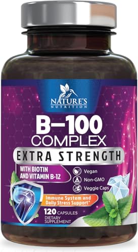 Vitamin B Complex with Vitamin C & Folic Acid - Dietary Supplement for Energy, Immune, & Brain Support - Nature's Super B Vitamin Complex for Women and Men, Made with Folate - 120 Vegetarian Capsules