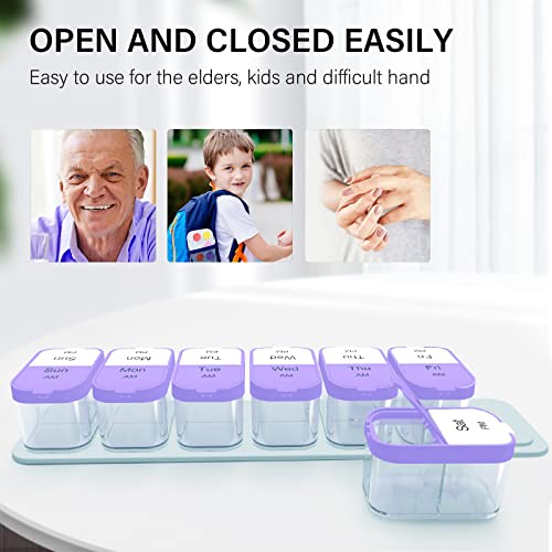 Odaro Extra Large Weekly Pill Organizer 2 Times A Day, Pill Box 7 Day Am Pm to Hold Daily Medicine Vitamin and Supplements for Elders, Arthrtic Patients and Kids - Purple