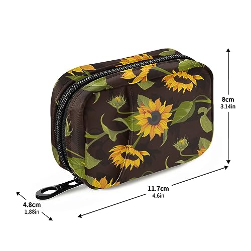 Sunflower Travel Pill Organizer Case Small Pill Box for Purse Portable Medicine Organizer Box for Vitamin Fish Oil Pills Supplements